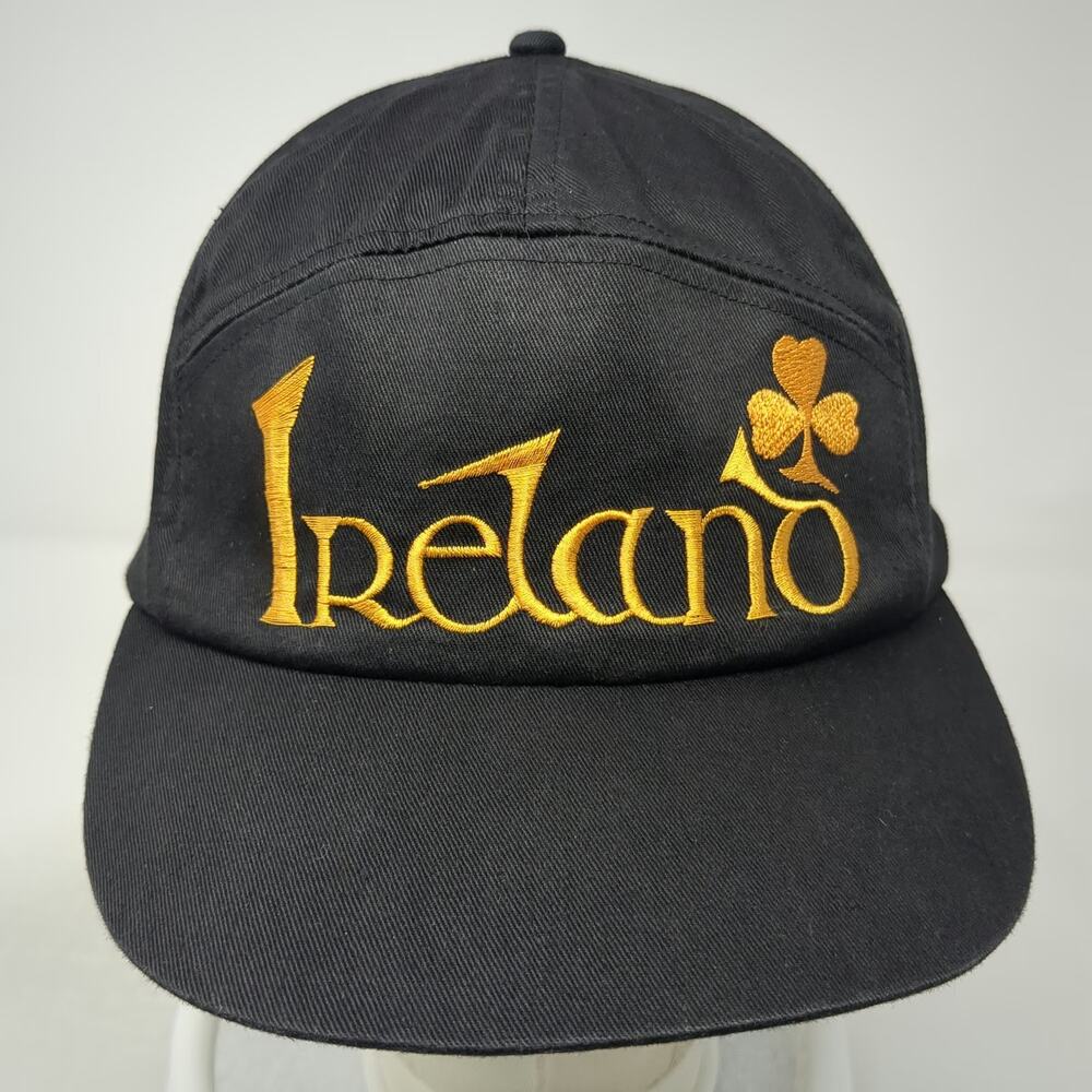 Kiddiefun 5 Panel Black Hat One Size Ireland Shamrock Gold Embroidery Snapback - Picture 2 of 9